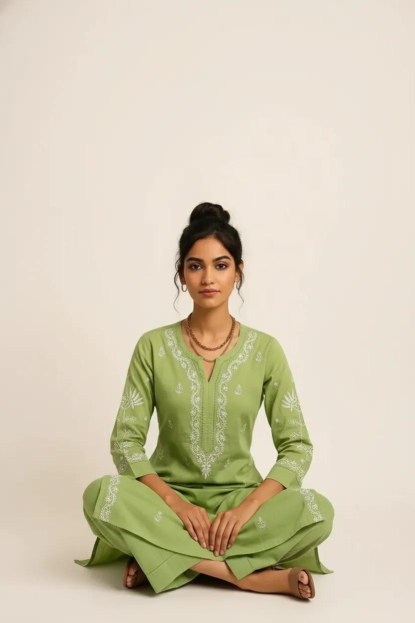 Green Readymade Cotton Co-ord Set
