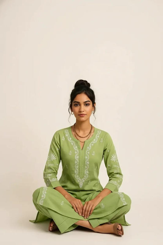 Green Readymade Cotton Co-ord Set