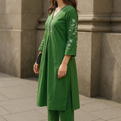 Dark Green Readymade Cotton Co-ord Set