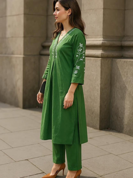 Dark Green Readymade Cotton Co-ord Set