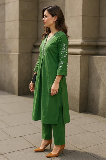 Dark Green Readymade Cotton Co-ord Set