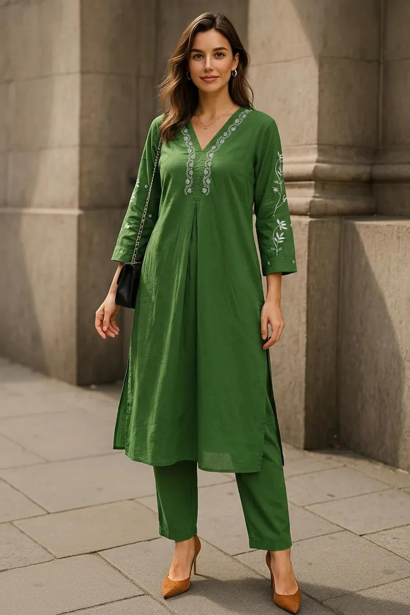 Dark Green Readymade Cotton Co-ord Set