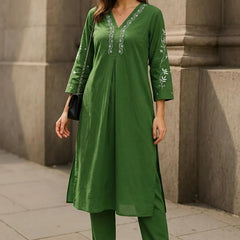 Dark Green Readymade Cotton Co-ord Set