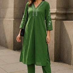 Dark Green Readymade Cotton Co-ord Set