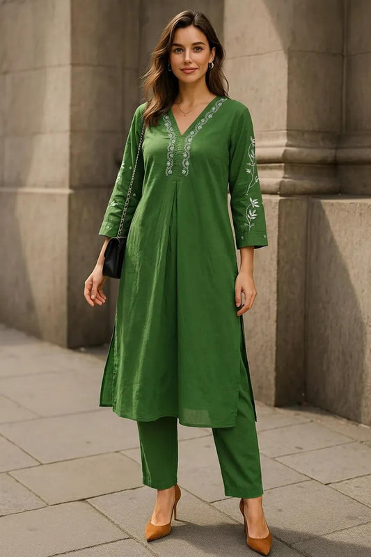 Dark Green Readymade Cotton Co-ord Set