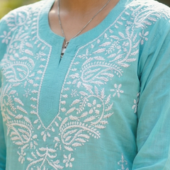 Sky Blue Readymade Cotton Short Kurti