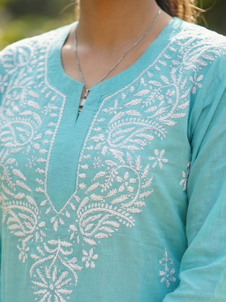 Sky Blue Readymade Cotton Short Kurti