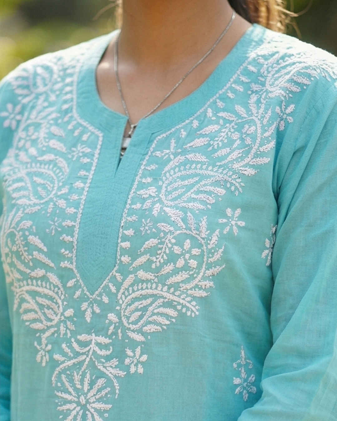 Sky Blue Readymade Cotton Short Kurti