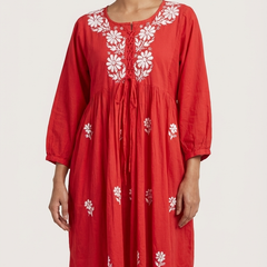 Readymade Cotton Red Dress - Freesize