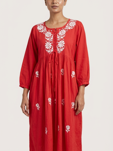Readymade Cotton Red Dress - Freesize