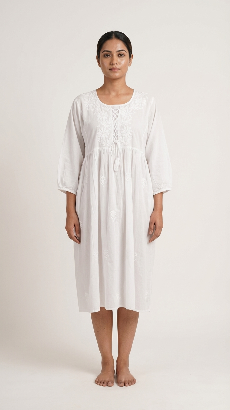 Readymade Cotton White Dress - Freesize
