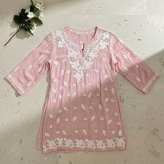 Readymade Pink Muslin Short Kurta