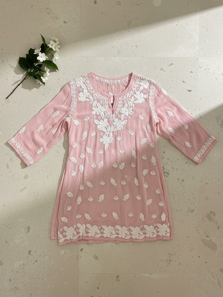 Readymade Pink Muslin Short Kurta