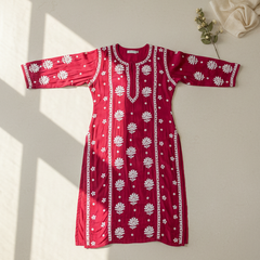 Readymade Crepe Silk in Red Color Kurta