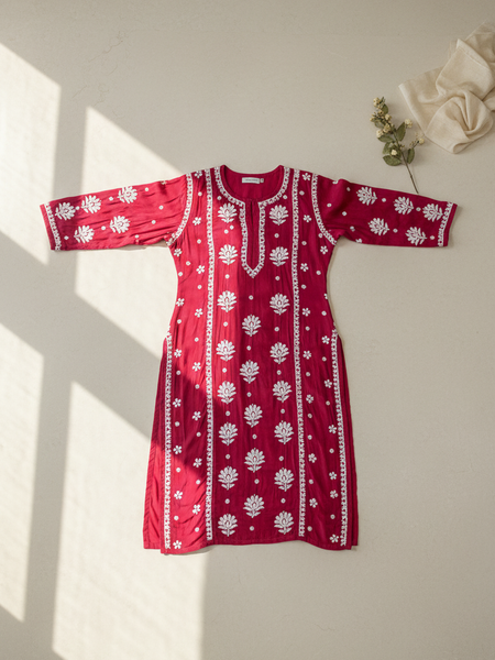 Readymade Crepe Silk in Red Color Kurta