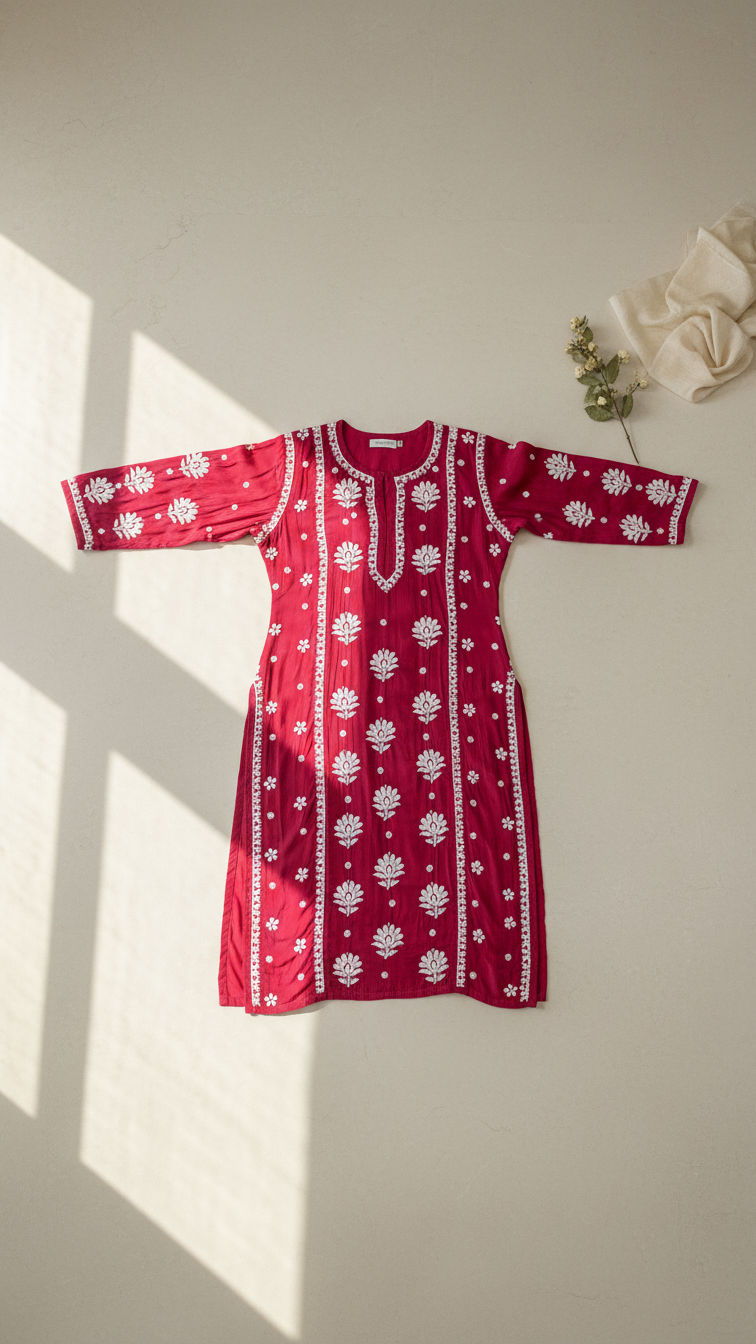 Readymade Crepe Silk in Red Color Kurta