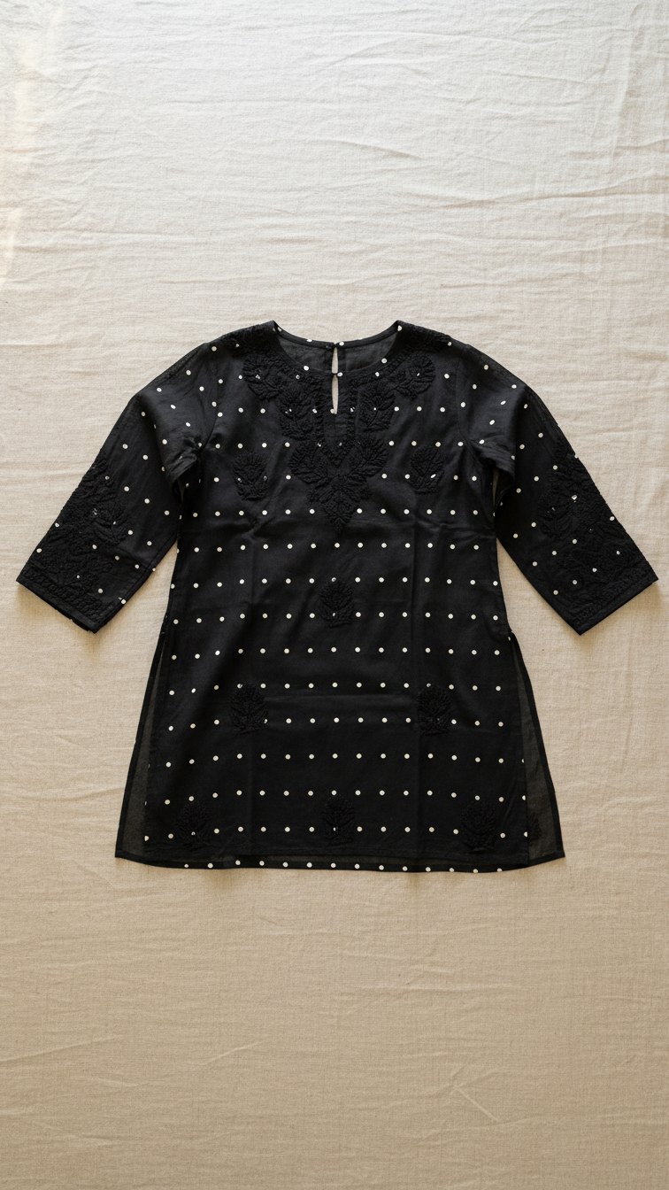 Heritage Scarlet Chanderi Black Short Kurti