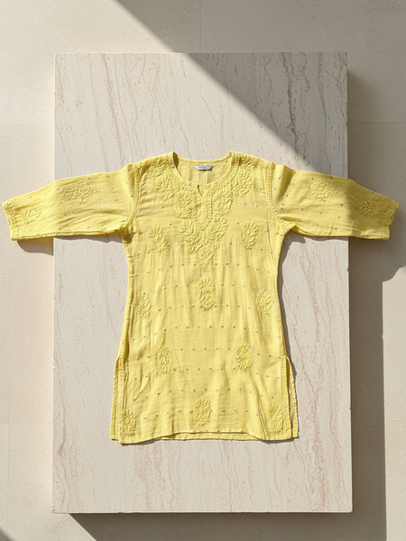 Heritage Scarlet Chanderi Yellow Short Kurti