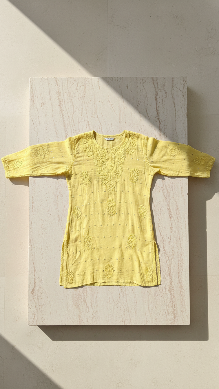 Heritage Scarlet Chanderi Yellow Short Kurti