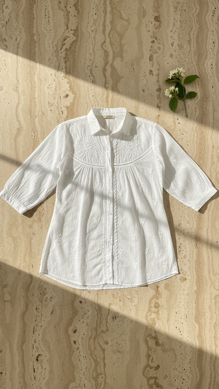 Readymade Cotton White Chikankari Shirt
