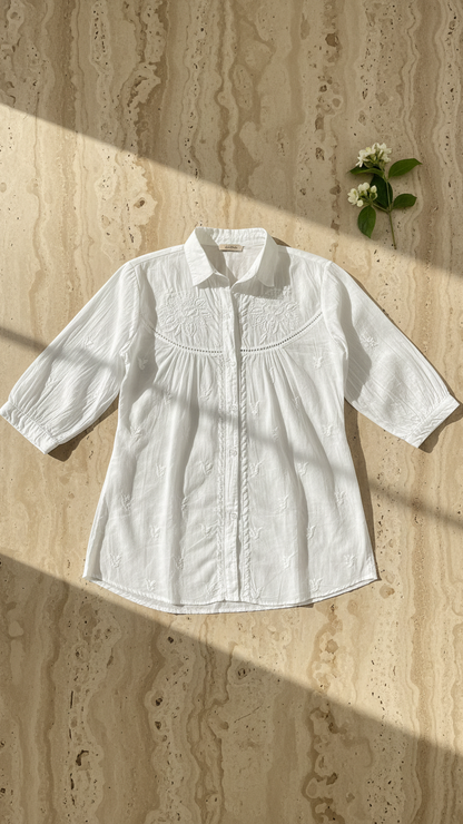 Readymade Cotton White Chikankari Shirt
