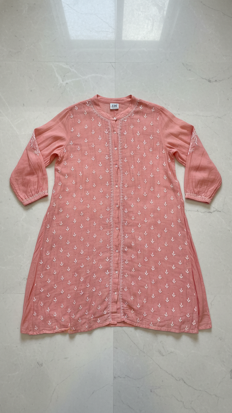 Peach Chikanakri Jacket Dress - Freesize