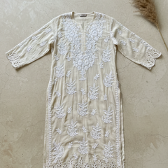 Readymade Crepe Silk Off White Kurta With Cut Work