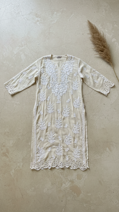 Readymade Crepe Silk Off White Kurta With Cut Work