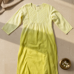 Readymade Cotton Kurta Ombre Yellow Kurta