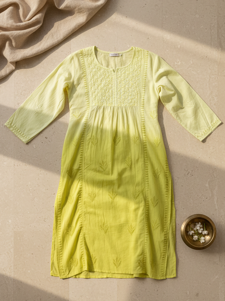 Readymade Cotton Kurta Ombre Yellow Kurta