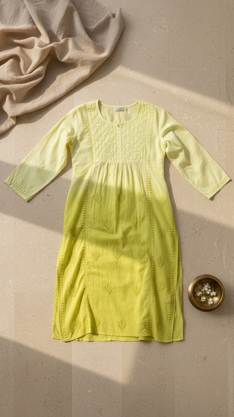 Readymade Cotton Kurta Ombre Yellow Kurta