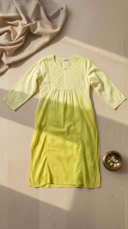 Readymade Cotton Kurta Ombre Yellow Kurta