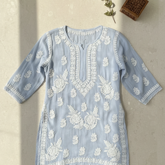 Readymade Blue Muslin Short Kurta