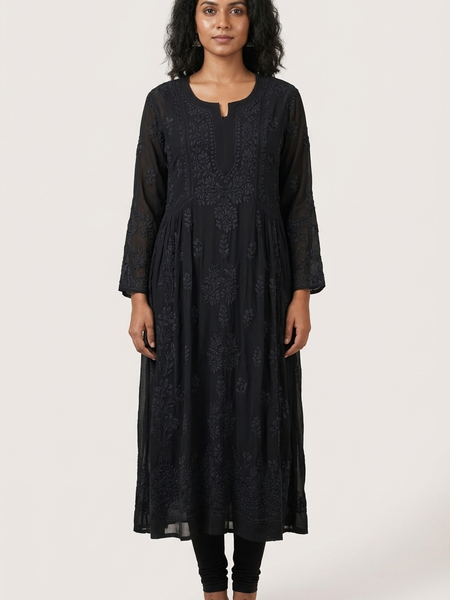 Readymade Georgette Black Dress - Freesize