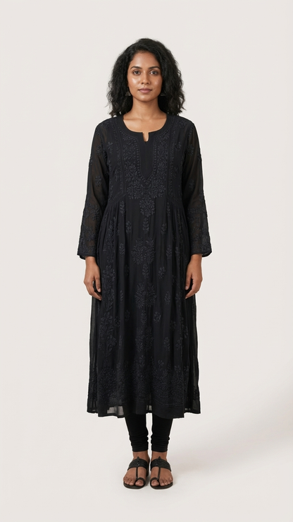 Readymade Georgette Black Dress - Freesize
