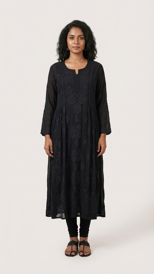 Readymade Georgette Black Dress - Freesize