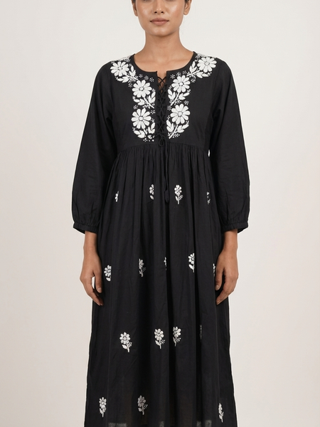 Readymade Cotton Black Dress - Freesize