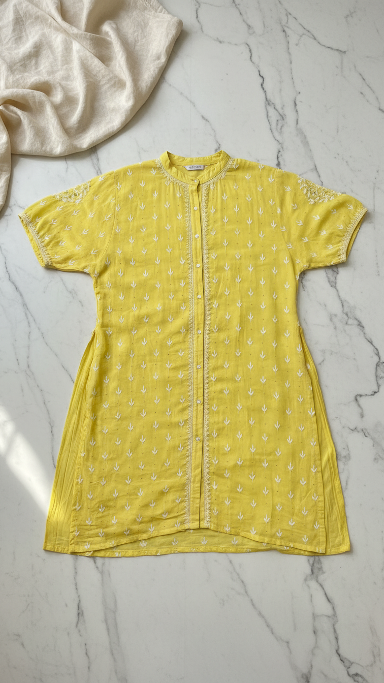 Yellow Chikanakri Jacket Dress - Freesize