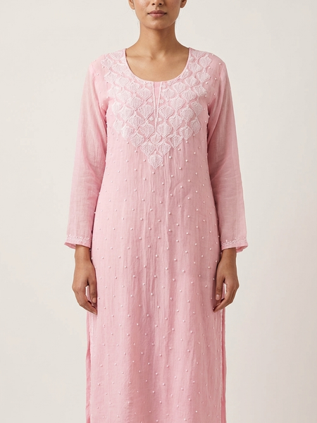 Pink Pearl Chikankari Work Unstitched Suit Set
