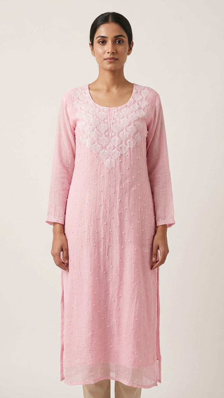Pink Pearl Chikankari Work Unstitched Suit Set