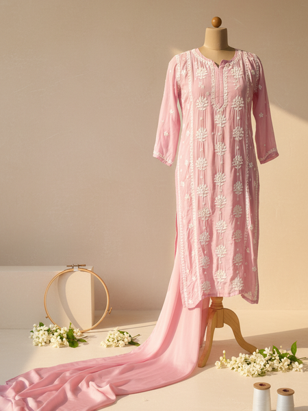 Readymade Crepe Silk in Pink Color Kurta