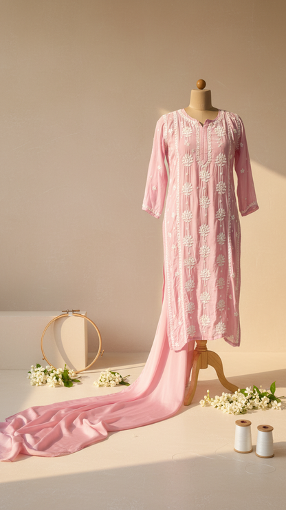 Readymade Crepe Silk in Pink Color Kurta