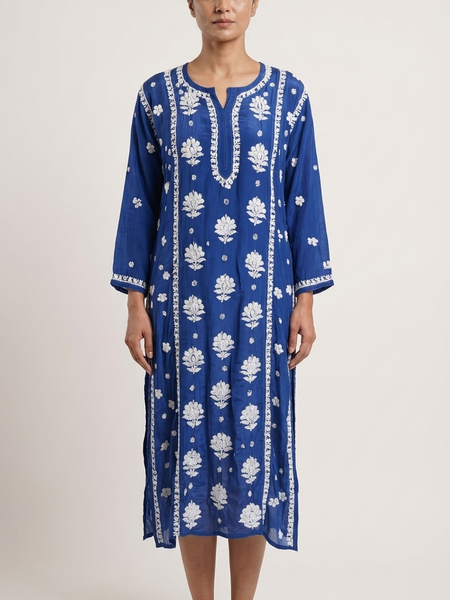 Readymade Crepe Silk in Royal Blue Color Kurta