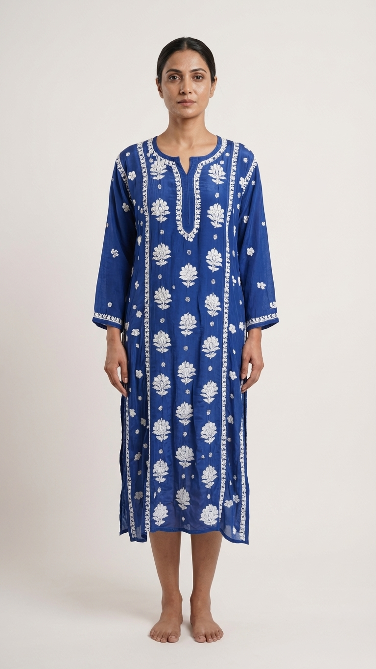 Readymade Crepe Silk in Royal Blue Color Kurta