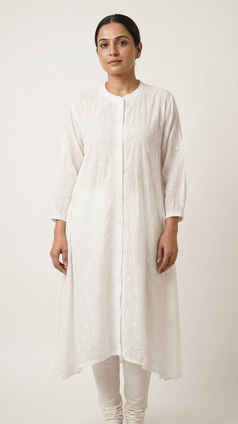 White Chikanakri Jacket Dress - Freesize