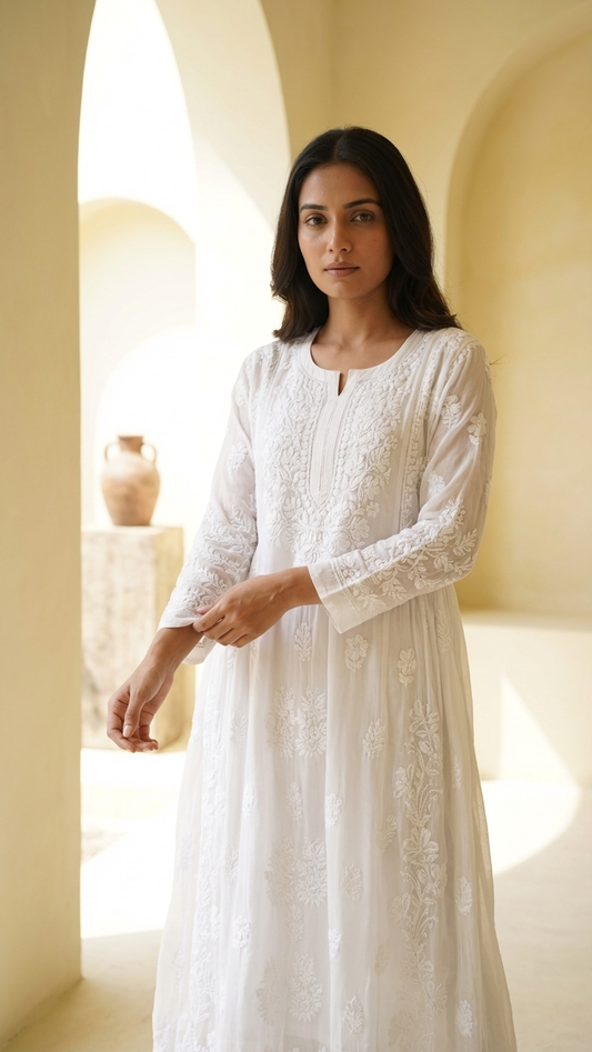 Readymade Georgette White Dress - Freesize