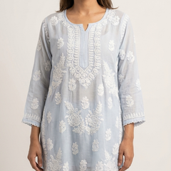 Readymade Blue Muslin Short Kurta