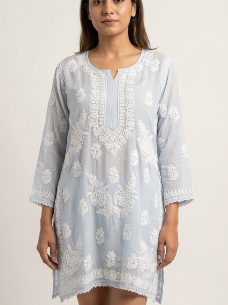 Readymade Blue Muslin Short Kurta