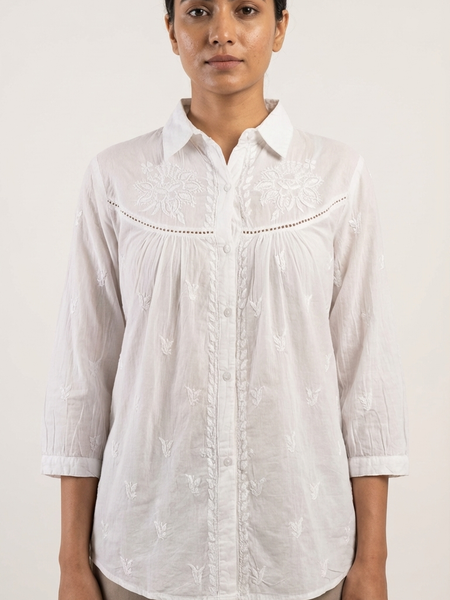 Readymade Cotton White Chikankari Shirt