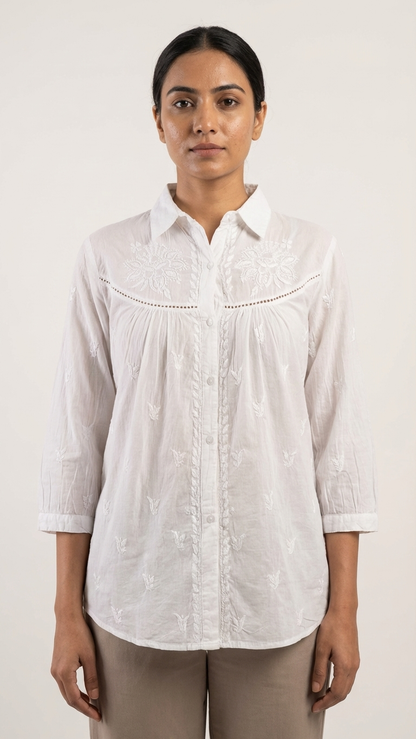 Readymade Cotton White Chikankari Shirt